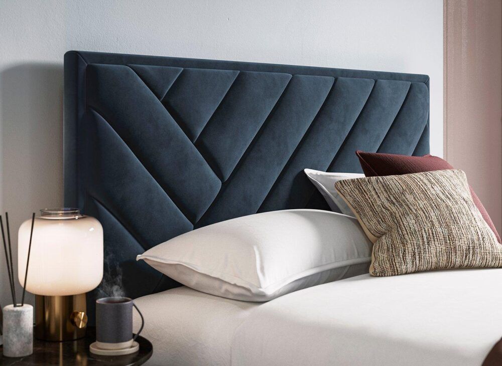 Jay Velvet-Finish Ottoman Bed Frame in Navy