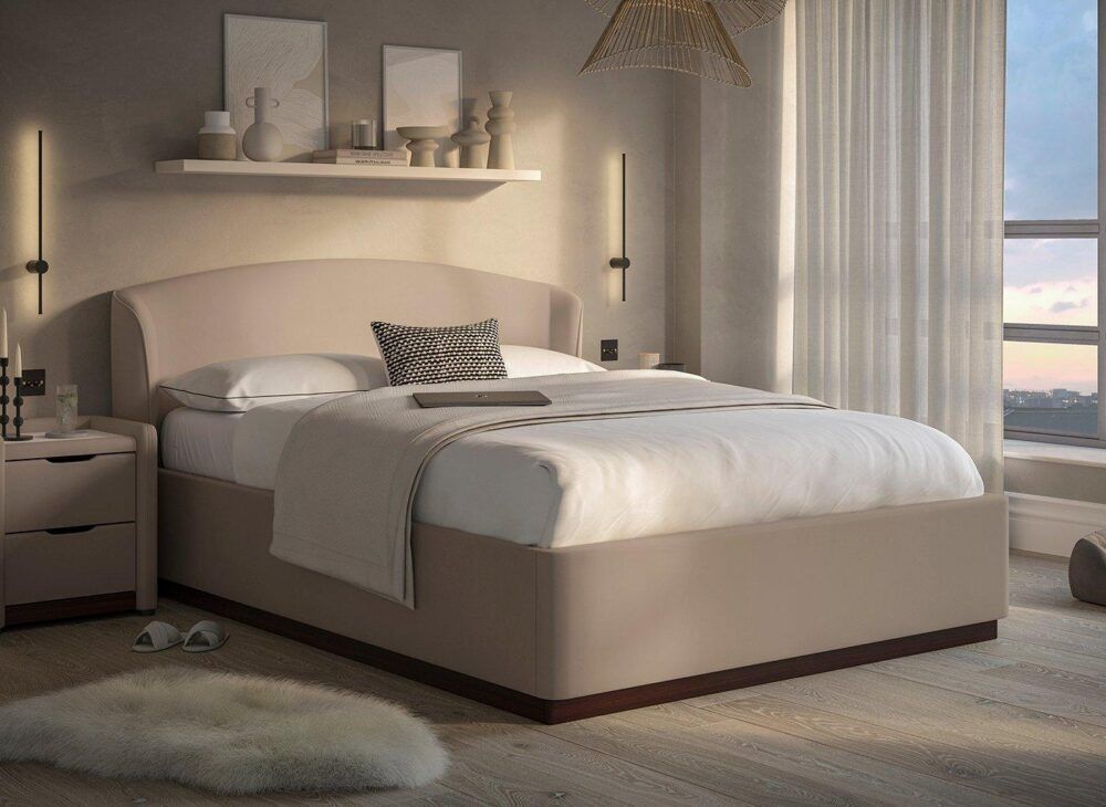 Chloe Upholstered Ottoman Bed Frame in beige