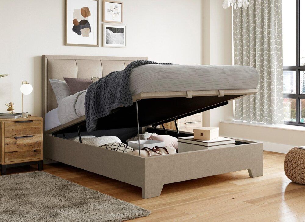 Hopkins Upholstered Ottoman Bed Frame with lifted storage section